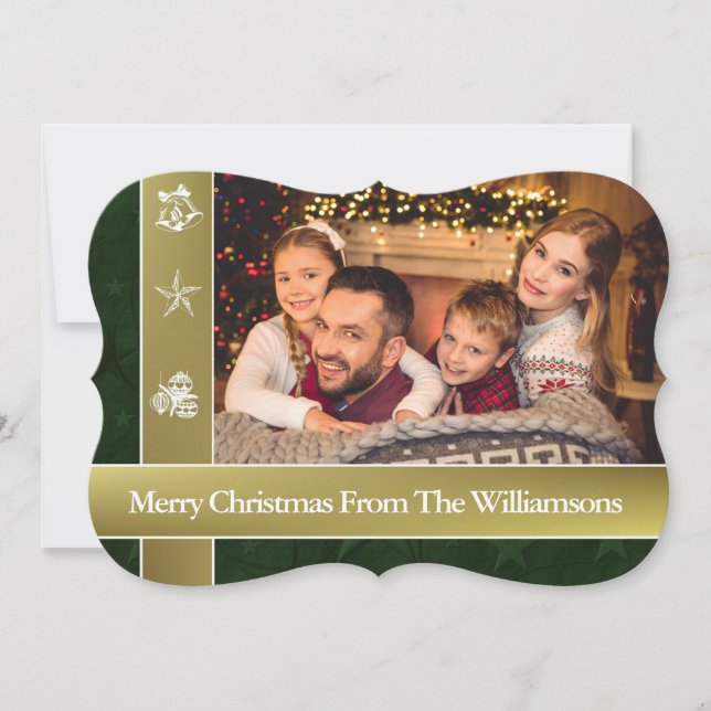 Gold Bands Surround Family Photo Fancy Christmas Holiday Card (Front)