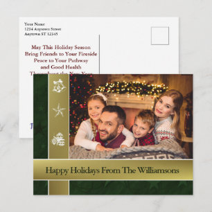 Gold Bands Surround Family Photo Happy Holidays Postcard