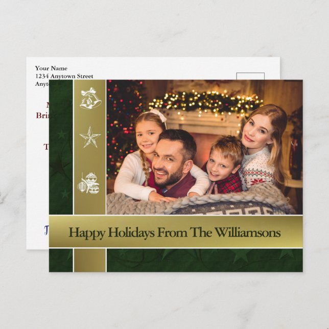 Gold Bands Surround Family Photo Happy Holidays Postcard (Front/Back)