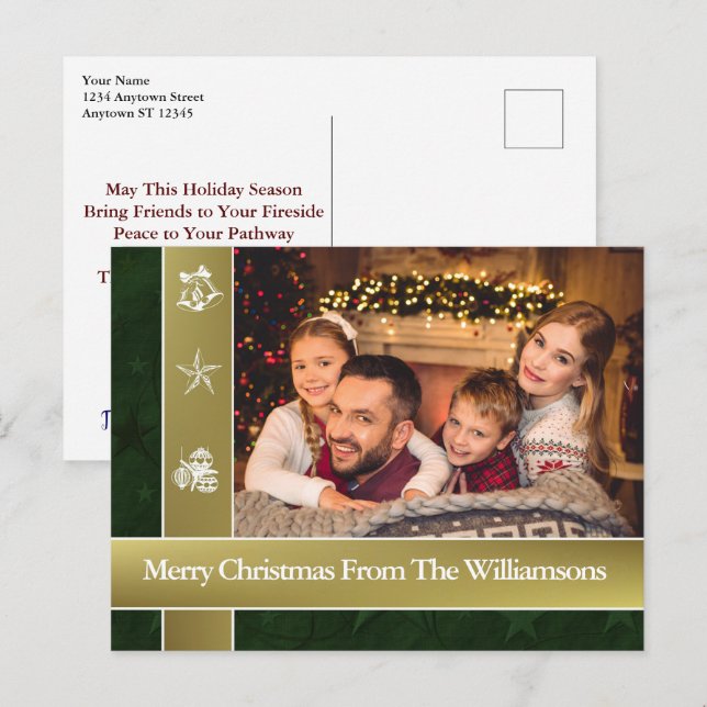 Gold Bands Surround Your Family Christmas Photo Postcard (Front/Back)