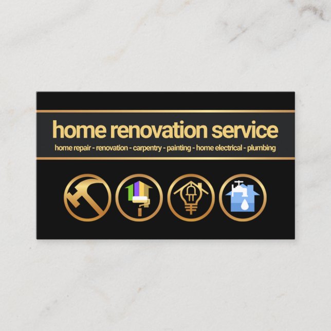 Gold Banner Creative Handyman Construction Tools Business Card (Front)