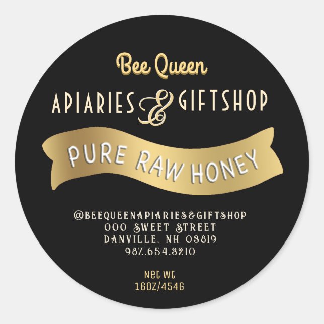 Gold Banner Honey Label with Decorative Text (Front)