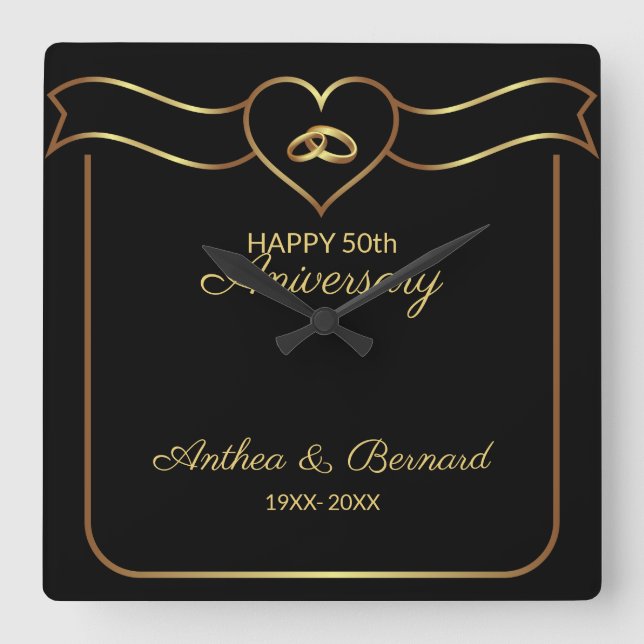 Gold Banner Square Wall Clock (Front)