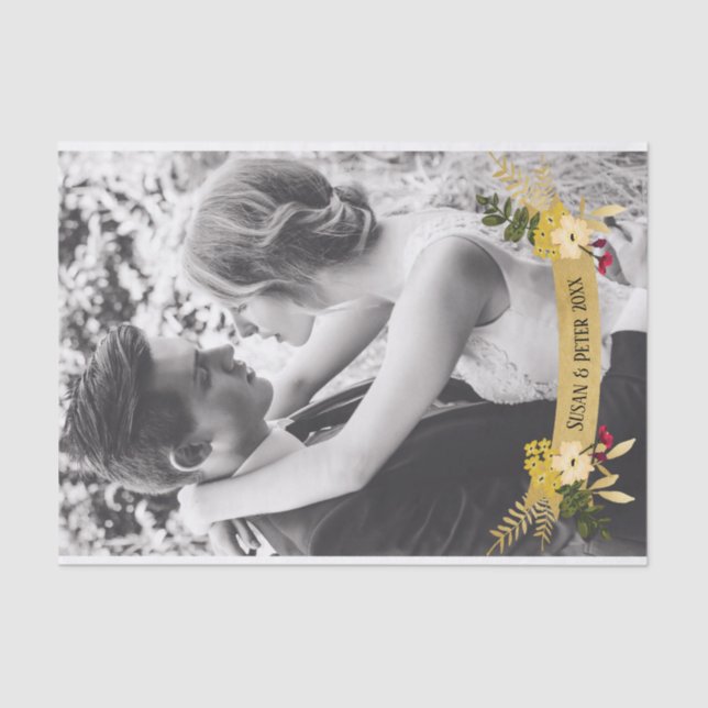 Gold Banner w/ Flowers Overlay Add Your Own Photo Tissue Paper (Front)