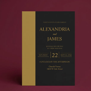 Gold Bar Black Minimalist Modern Wedding Invitation