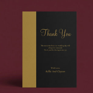 Gold Bar Black Minimalist Modern Wedding Thank You Card