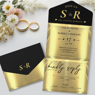Gold Bar Elegant Wedding All In One Invitation