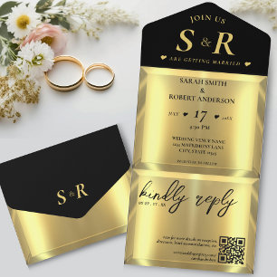 Gold Bar Elegant Wedding All In One Invitation