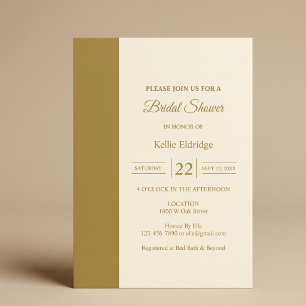Gold Bar Ivory Minimalist Modern Bridal Shower Invitation