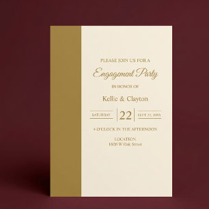 Gold Bar Ivory Minimalist Modern Engagement Party Invitation