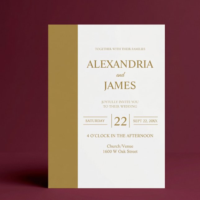 Gold Bar Minimalist Modern Wedding Invitation (Creator Uploaded)