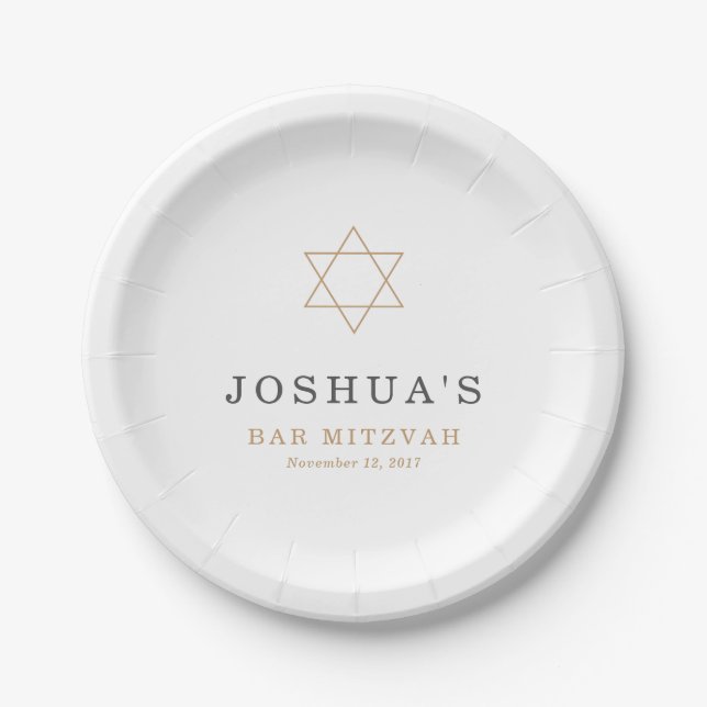 Gold Bar Mitzvah Paper Plate (Front)