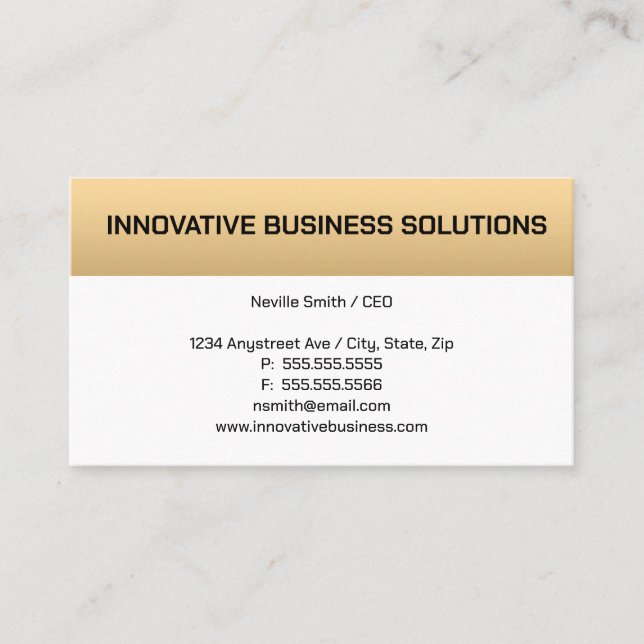 Gold Bar on White Business Card (Front)