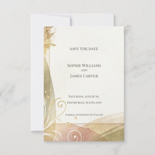 Gold Baroque Art Nouveau Save the Date Card (Front)