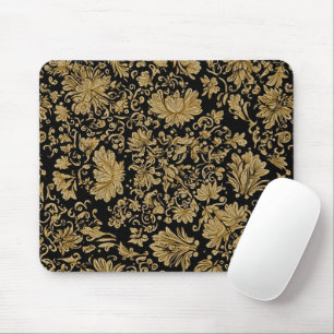 Gold Baroque Floral Allover on Black Mouse Pad