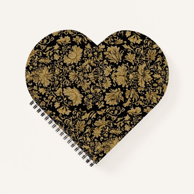 Gold Baroque Floral Allover on Black Notebook (Front)