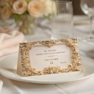 Gold Baroque Monogram Frame Ivory Place Card