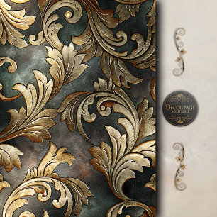 Gold Baroque Scroll Decoupage Tissue Paper