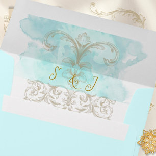 Gold Baroque Teal Elegant Vintage Wedding Envelope