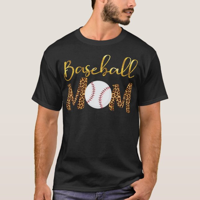 Gold baseball Mum Leopard Design Funny Mothers Day T-Shirt (Front)
