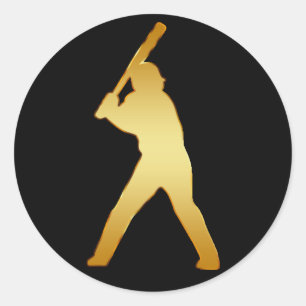 GOLD BASEBALL PLAYER CLASSIC ROUND STICKER