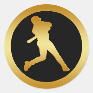 GOLD BASEBALL PLAYER CLASSIC ROUND STICKER