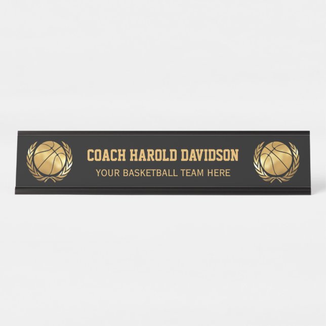 Gold Basketball Coach Desk Name Plate (Front)