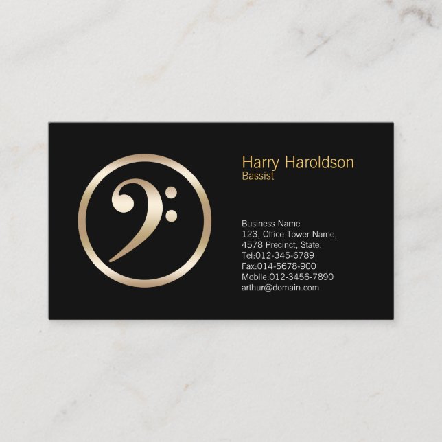 Gold Bass Clef Icon Bassist Business Card (Front)