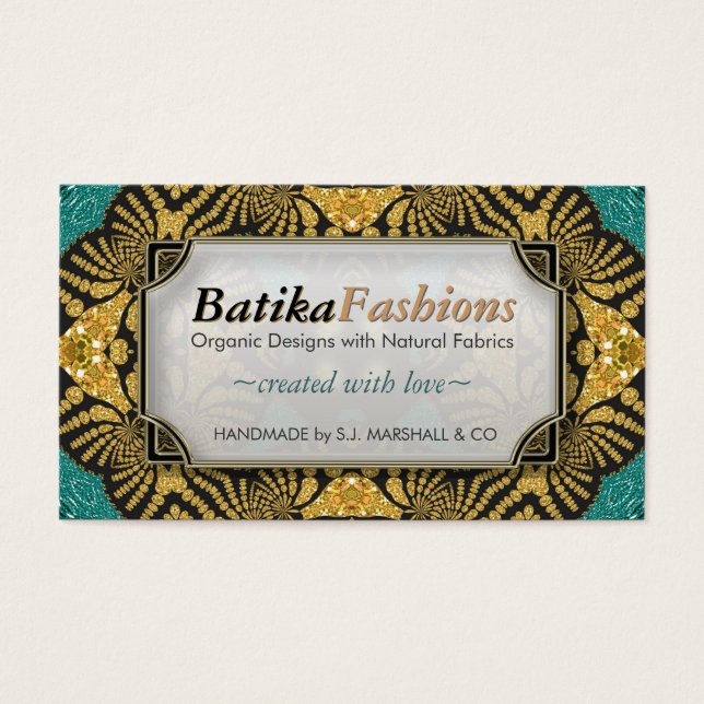 Gold Batika Fashion Modern Tribal Business Cards (Front)