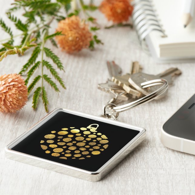 Gold bauble Christmas glam Key Ring (Side)