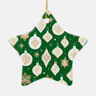 Gold Bauble Design green background Ceramic Tree Decoration