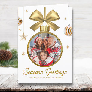 Gold Bauble Family Photo  Holiday Card