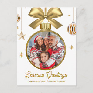 Gold Bauble Family Photo Holiday Postcard