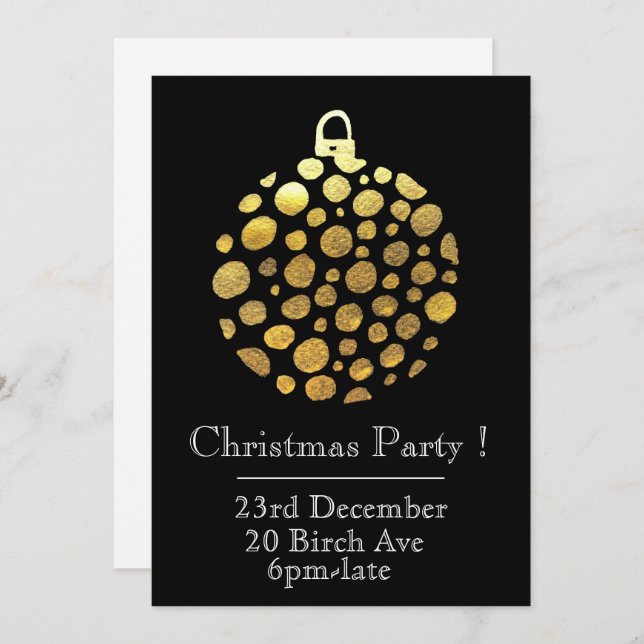 Gold bauble glam Christmas party invitation (Front/Back)