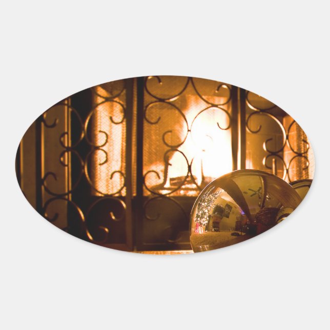 Gold Bauble Near Fireplace Sticker by RoseWrites (Front)