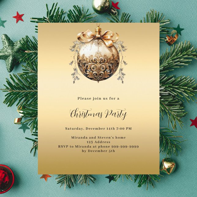 Gold bauble vintage Christmas Party invitation (Creator Uploaded)