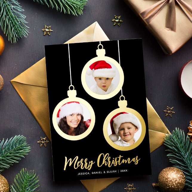 Gold Baubles 3 Photos Collage Merry Christmas  (Creator Uploaded)