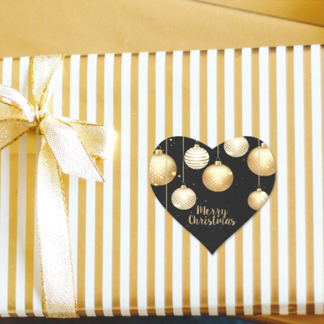 Gold Baubles Christmas Ornaments on Black Heart Sticker (Creator Uploaded)
