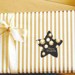 Gold Baubles Christmas Ornaments on Black Star Sticker