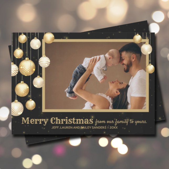 Gold Baubles Christmas Photo Holiday Card (Creator Uploaded)