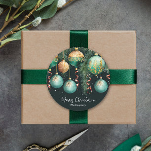 Gold Baubles Christmas Tree Classic Round Sticker