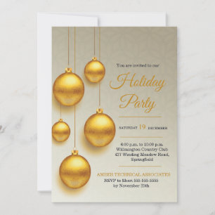 Gold Baubles Christmas Tree Holiday Party Invitation