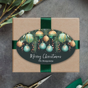Gold Baubles Christmas Tree Oval Sticker