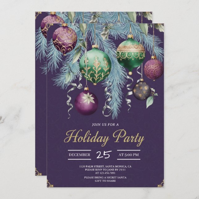 Gold Baubles Christmas Tree Party Invitation (Front/Back)
