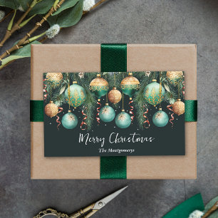 Gold Baubles Christmas Tree Rectangular Sticker
