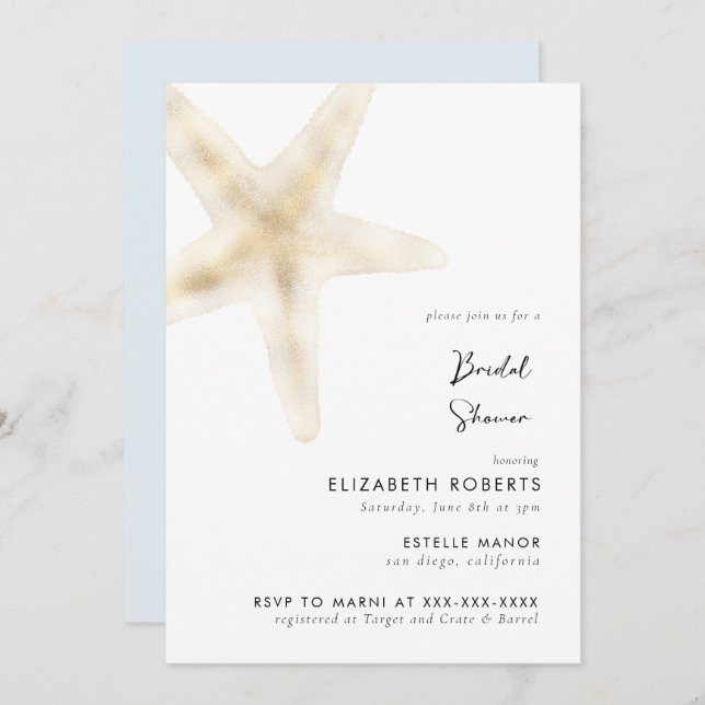 Gold Beach Wedding Bridal Brunch Shower Invitation (Front/Back)