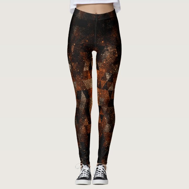 Gold beam in geometric sparkly universe leggings (Front)