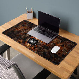 Gold beam in geometric sparkly universe Monogram  Desk Mat