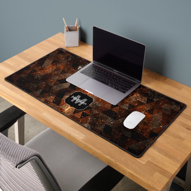 Gold beam in geometric sparkly universe Monogram  Desk Mat (Office 2)