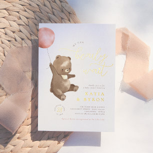 Gold Bearly Wait   Pink Balloon & Bear Baby Shower